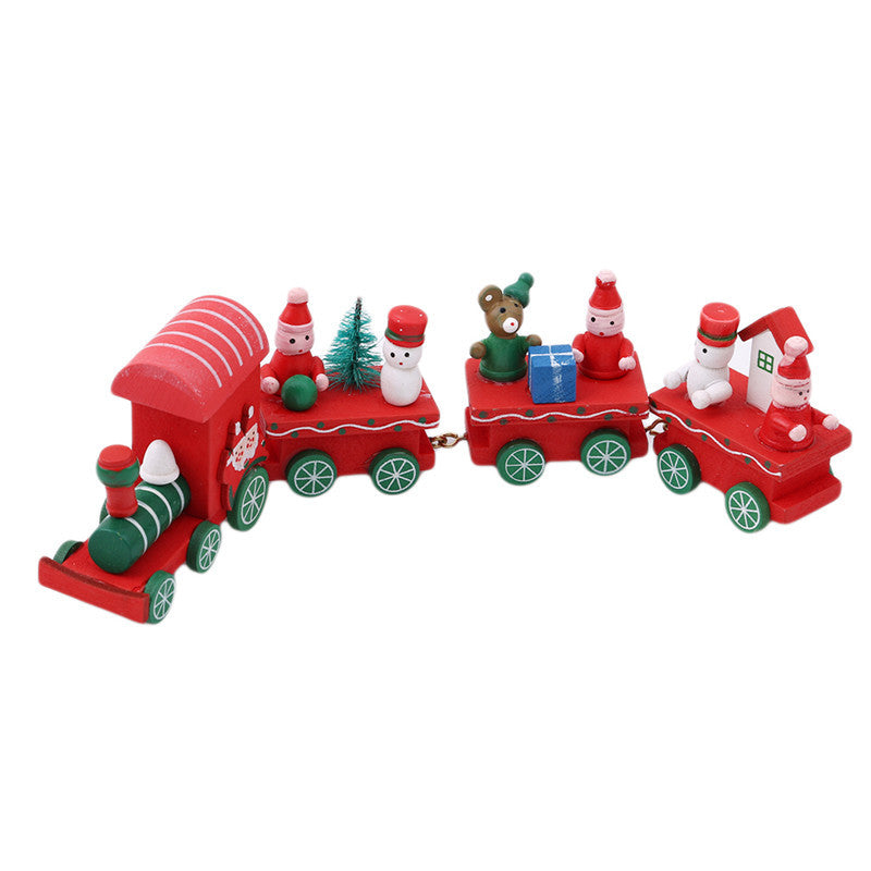 4pcs Mini Wooden Christmas Train Set – Holiday Décor Ornament Gift