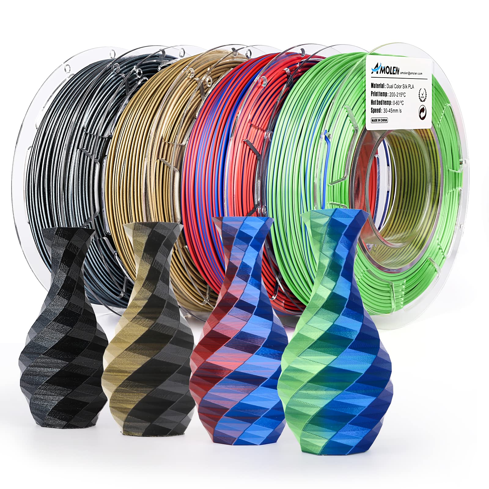 PLA Silk Dual Color Variety Pack (4x200g) - 1.75MM