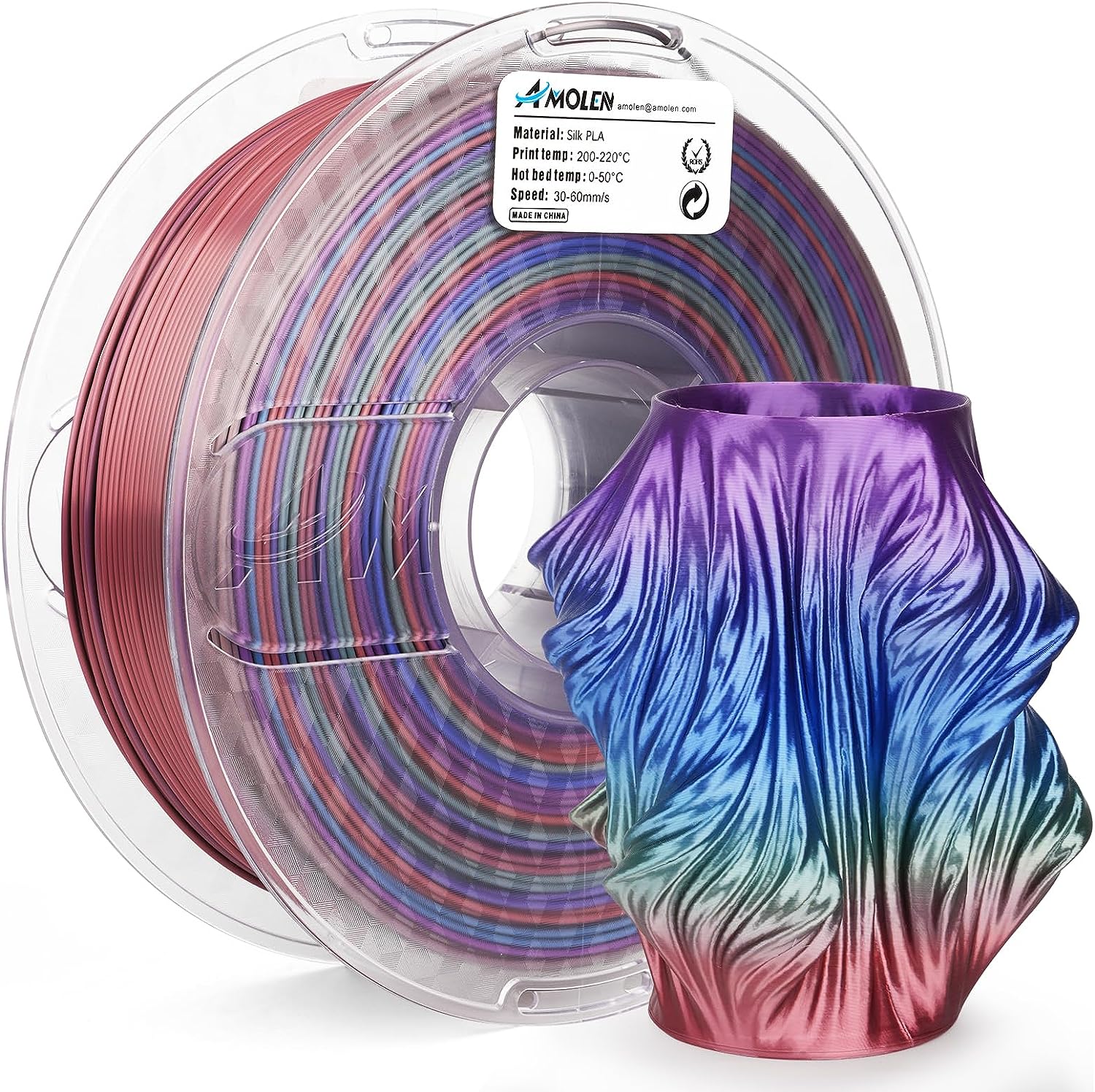 PLA Silk Rainbow 1.75mm, 1KG/2.2LB