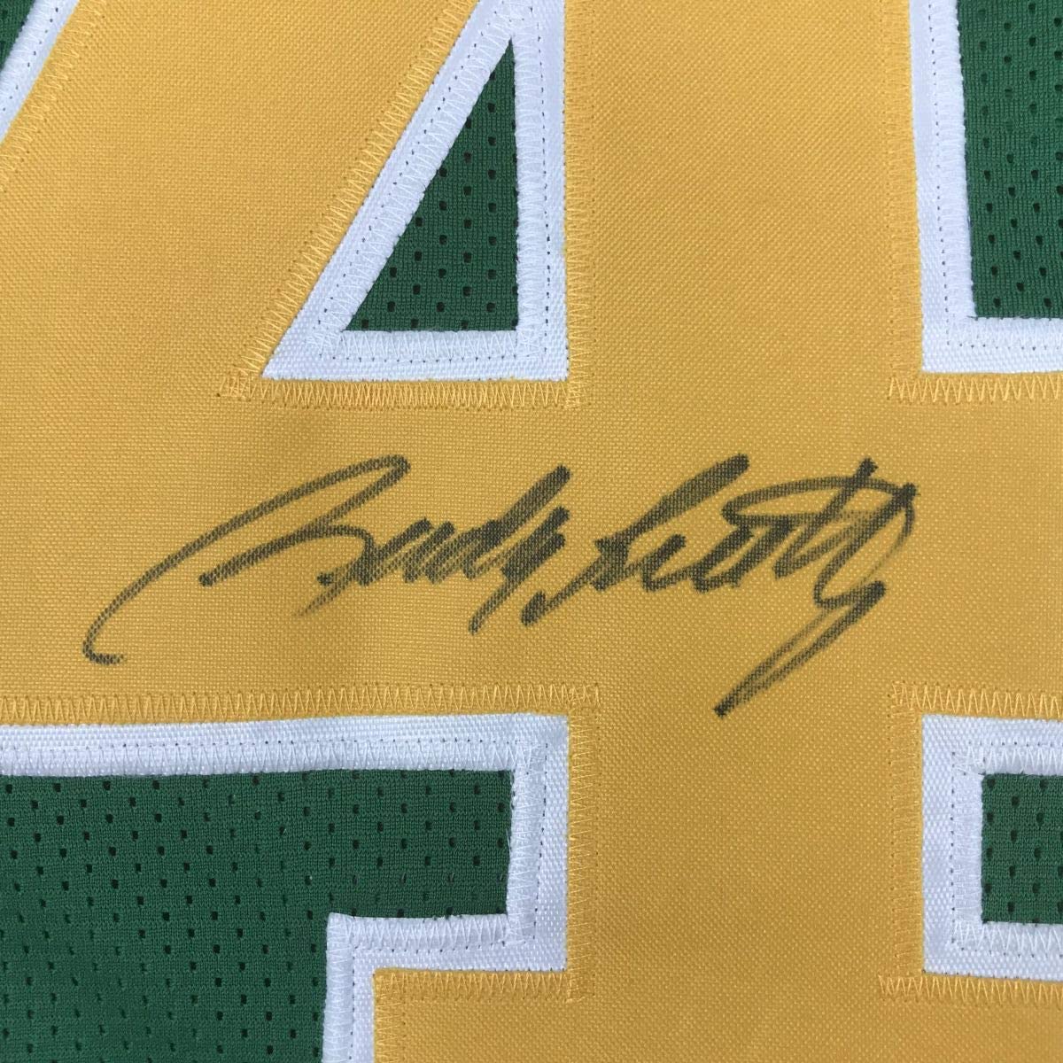 Autographed/Signed Rudy Ruettiger Notre Dame Green Stat College Football Jersey JSA COA