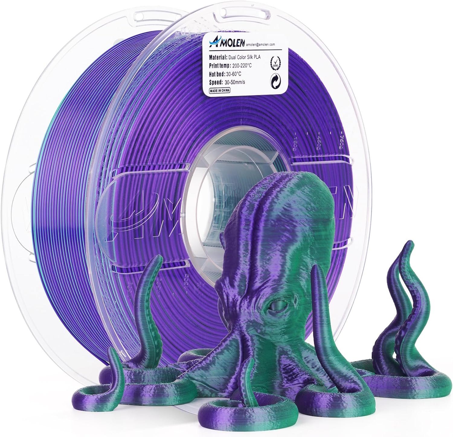 PLA Silk Dual Color Filament 1.75mm, 1KG/2.2LB
