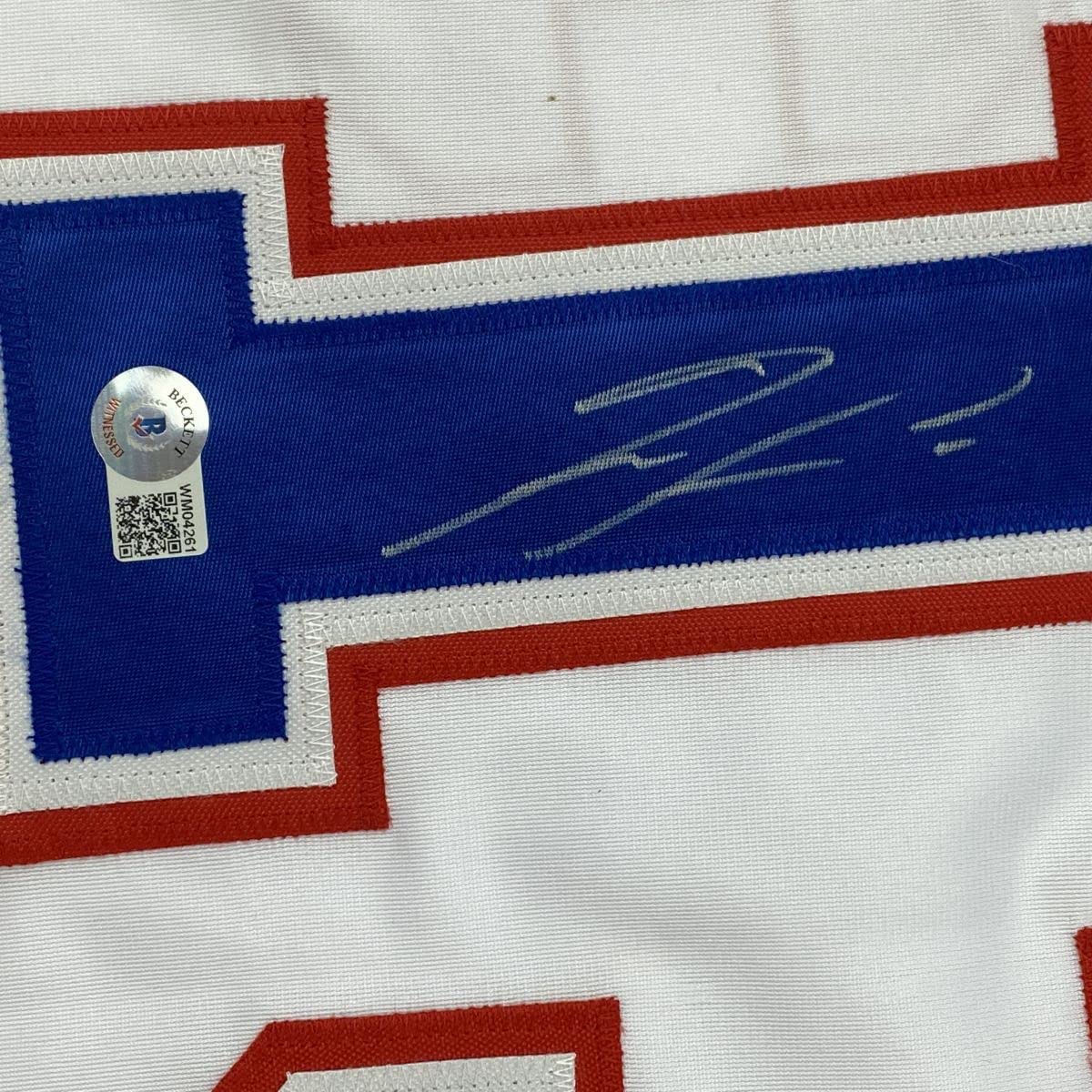 Autographed/Signed Ronald Acuna Jr. Atlanta White Retro Baseball Jersey Beckett BAS COA