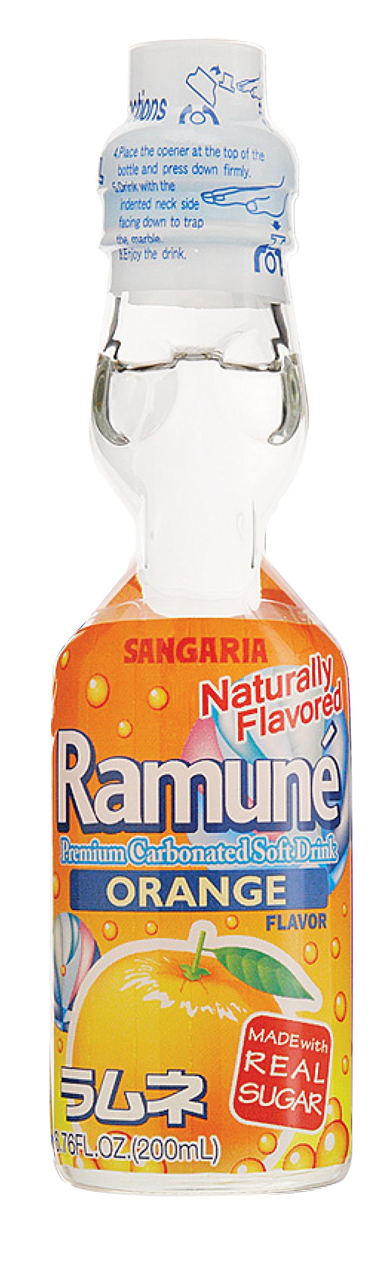 Ramune Orange Flavor Japanese Soda 6.76oz - Authentic Marble Bottle Drink