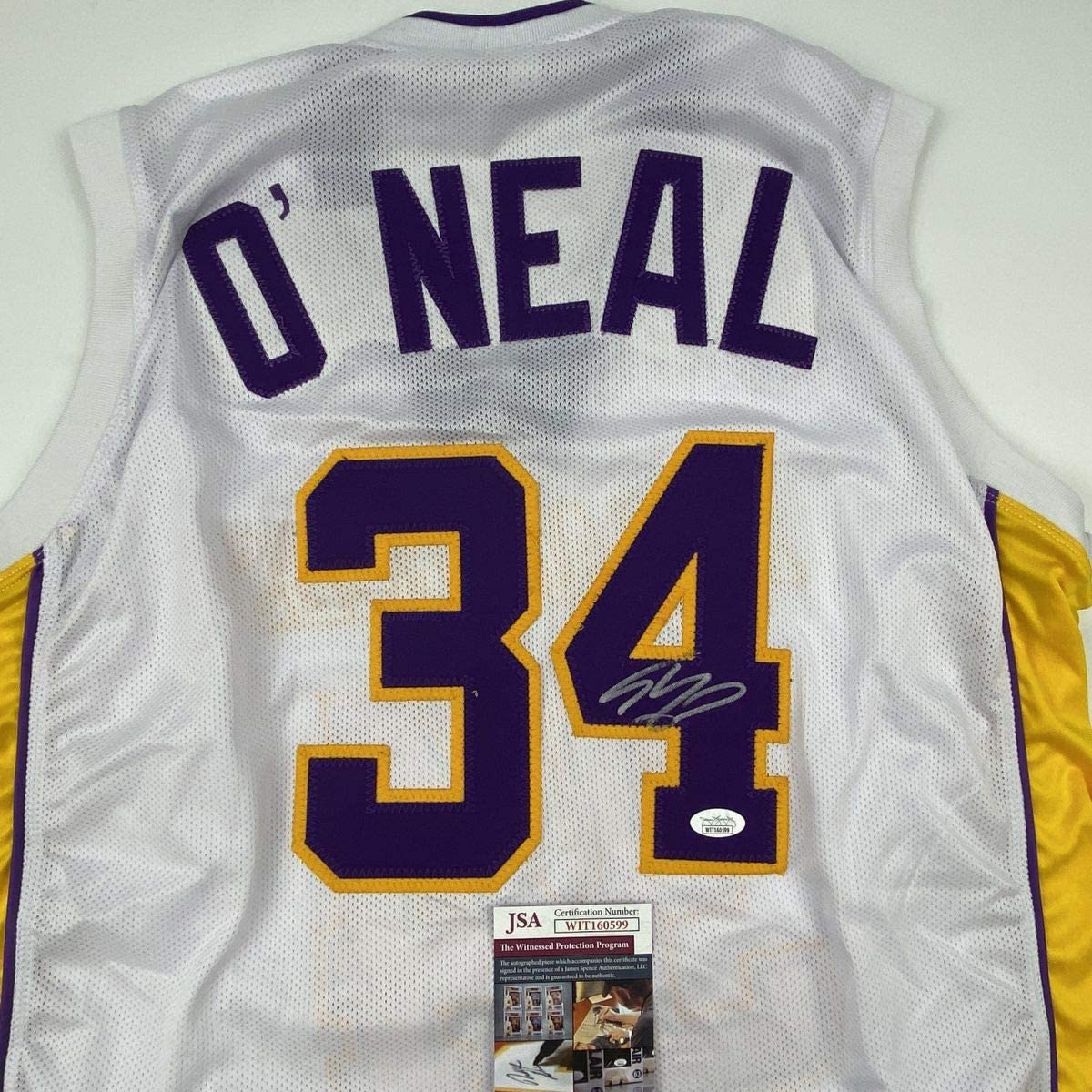 Autographed/Signed Shaquille Shaq O'Neal Los Angeles LA White Basketball Jersey JSA COA