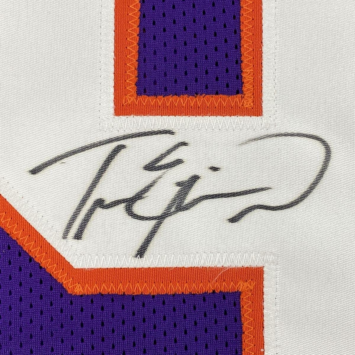 Autographed/Signed Travis Etienne Jr. Clemson Purple College Football Jersey JSA COA