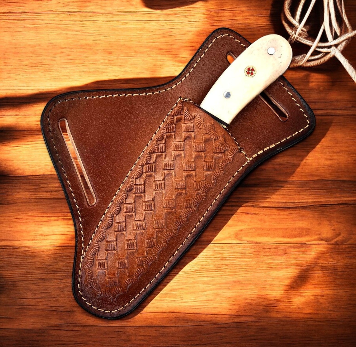 Custom Handmade Bull Cutter Knife – 7" Raindrops Damascus Steel