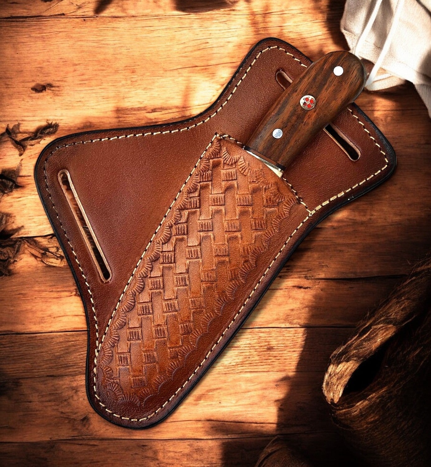 Custom Handmade Bull Cutter Knife – 7" D2 Steel with Leather Sheath