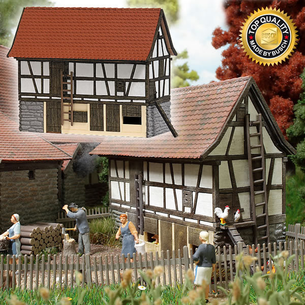 Busch 1515 HO Scale Historic Hohenloher Half-Timber Small Animal Stable - Kit