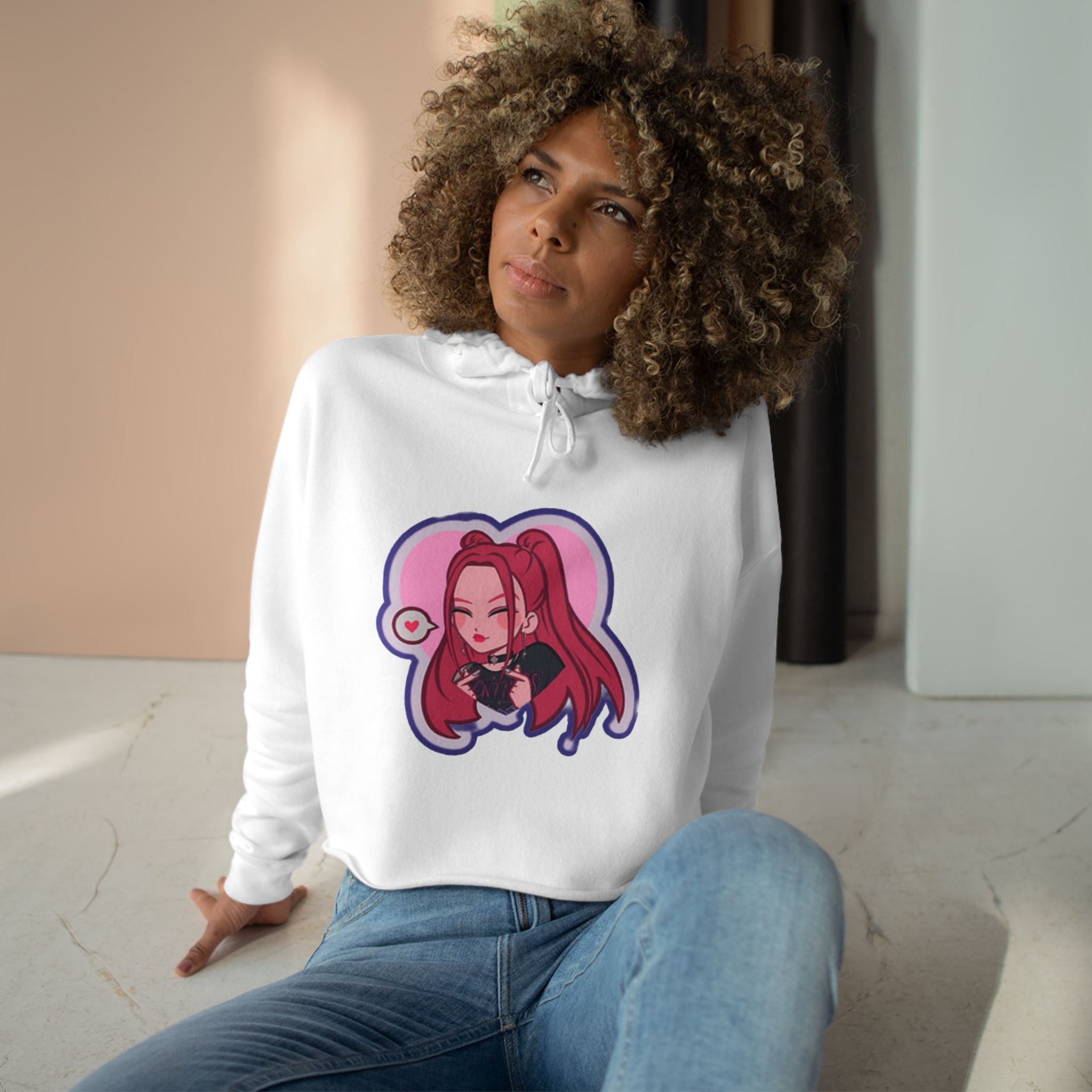 Idol style 3 Crop Hoodie, Stylish Anime Apparel, Cute Hooded Sweatshirt, Streetwear Crop Top, Trendy Women's Fashion Top