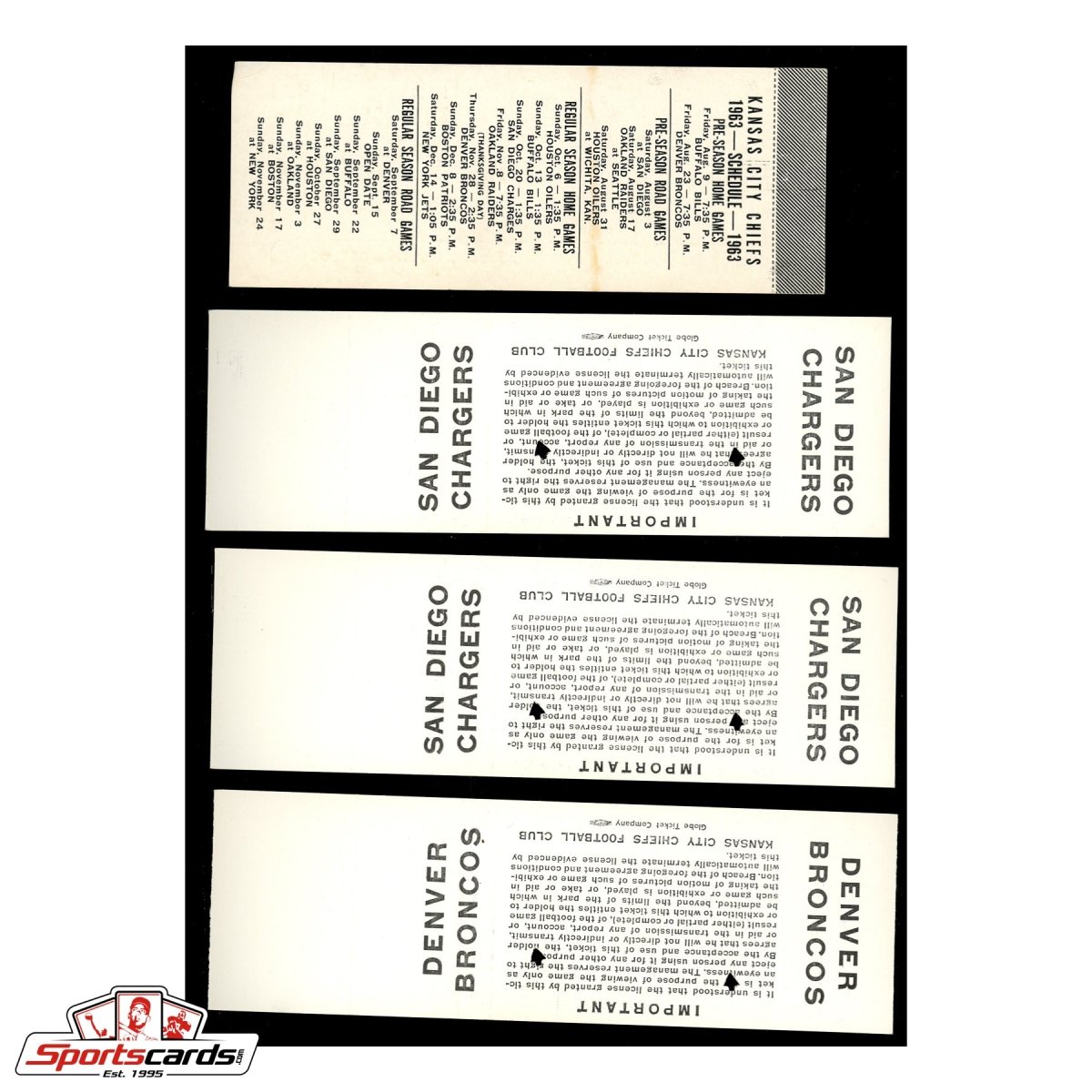 1963 Kansas City Chiefs Season Ticket Proofs Hoard Incl. Complete Books – (40) Tickets!