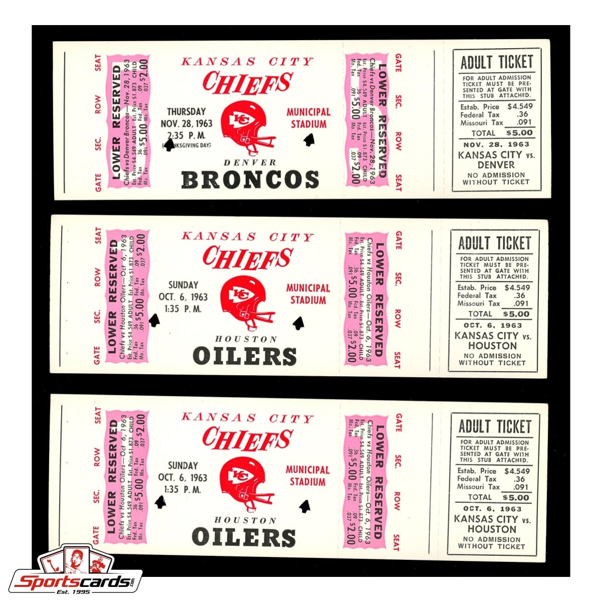 1963 Kansas City Chiefs Season Ticket Proofs Hoard Incl. Complete Books – (40) Tickets!