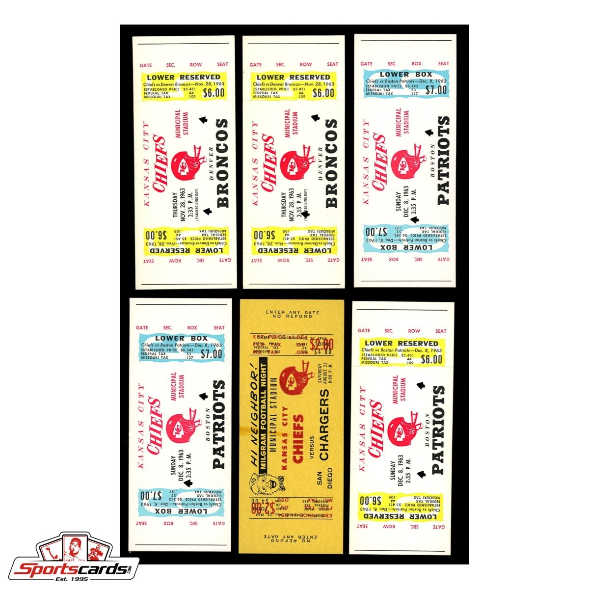 1963 Kansas City Chiefs Season Ticket Proofs Hoard Incl. Complete Books – (40) Tickets!