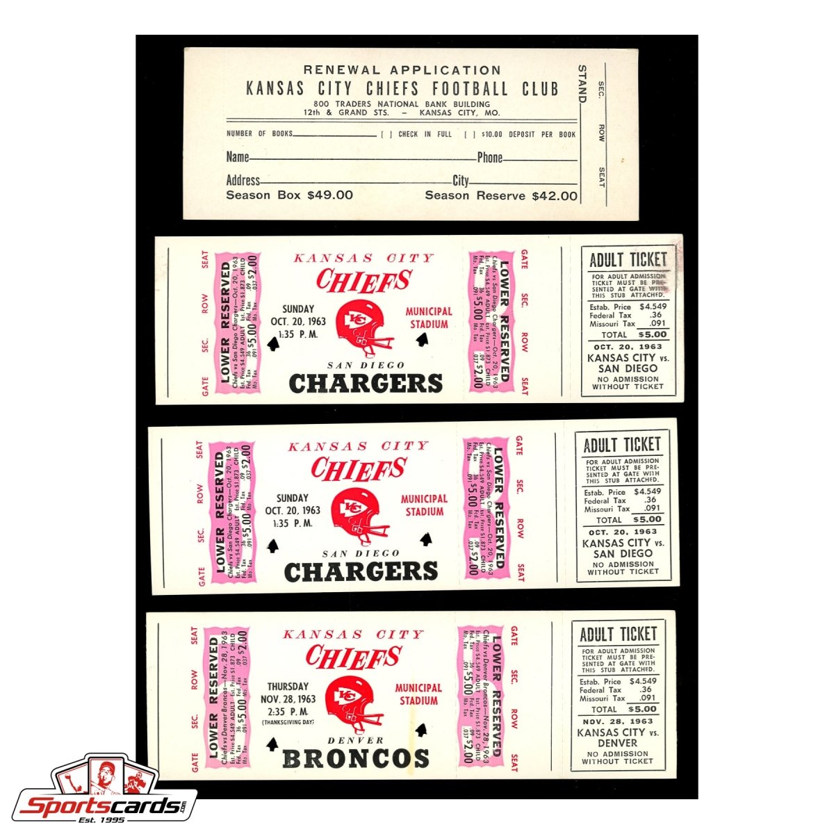 1963 Kansas City Chiefs Season Ticket Proofs Hoard Incl. Complete Books – (40) Tickets!