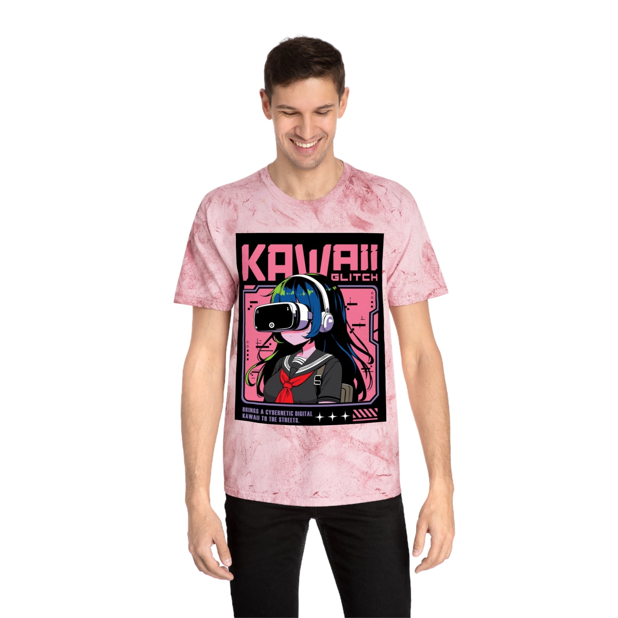 Kawaii Glitch T-Shirt, Anime Fan Apparel, Retro VR Graphic Tee, Unisex Casual Wear, Gamer Gift, Unique Color Blast Shirt