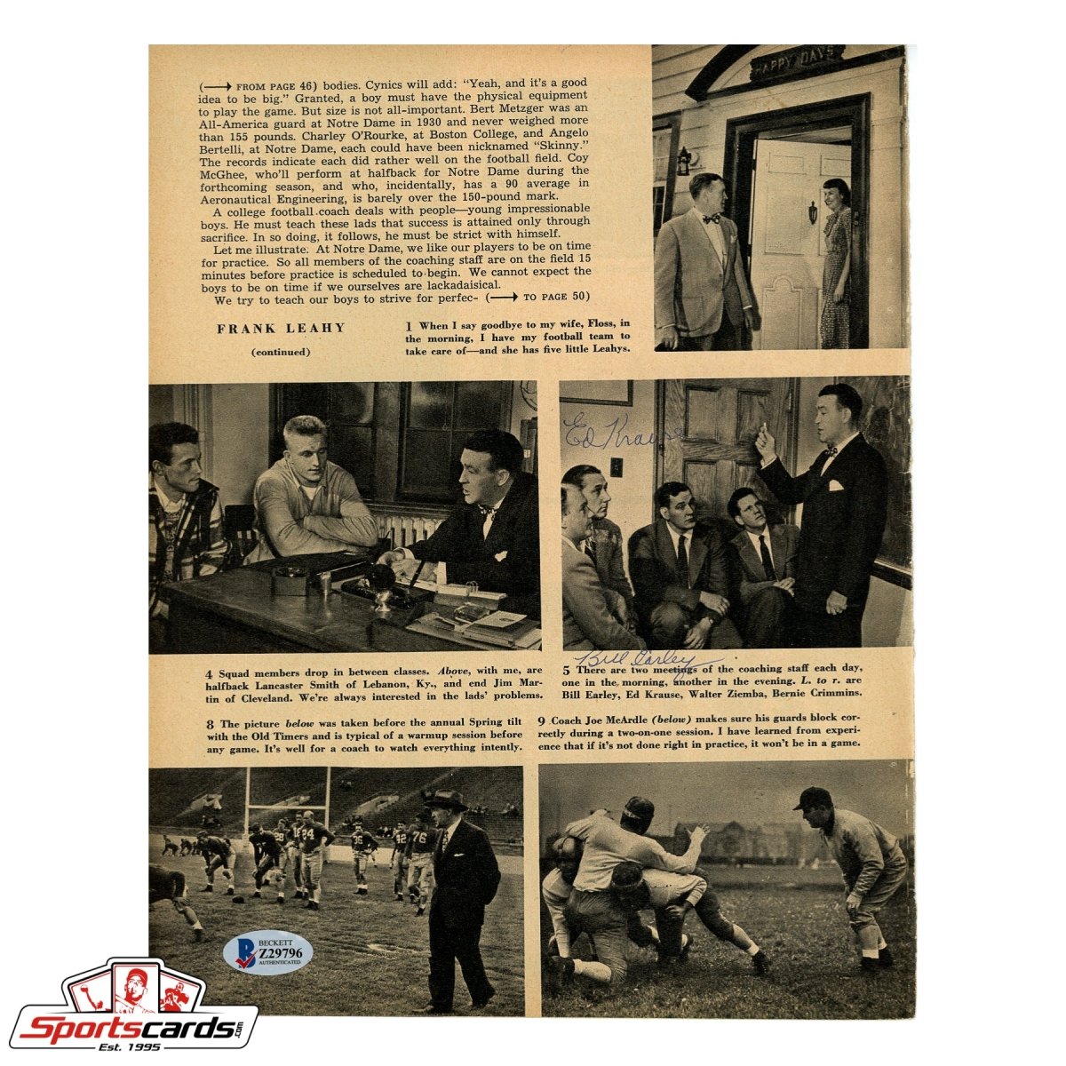 Ed Moose Krause & Bill Earley Signed Autographed Magazine Photo BAS