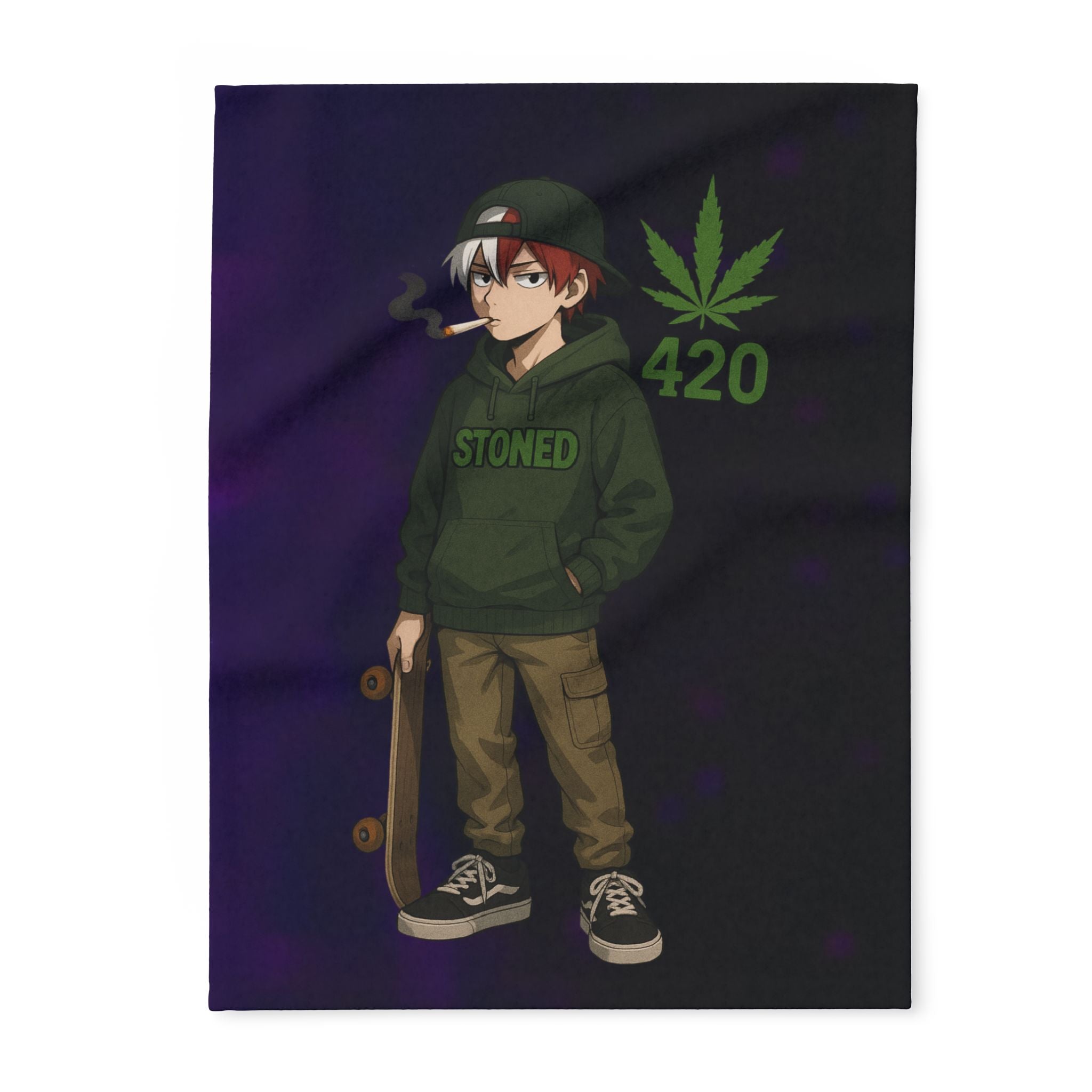 Stoner Vibe hero school Fleece Blanket, Cozy Blanket for Chill Sessions, Anime Décor, 420 Gift, Skater Style Blanket, Warm Throw