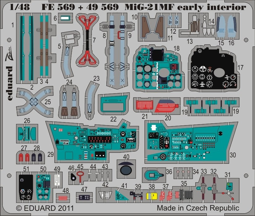 Eduard 49569 1/48 Aircraft- MiG21 MF Interior for EDU (Painted) (D)