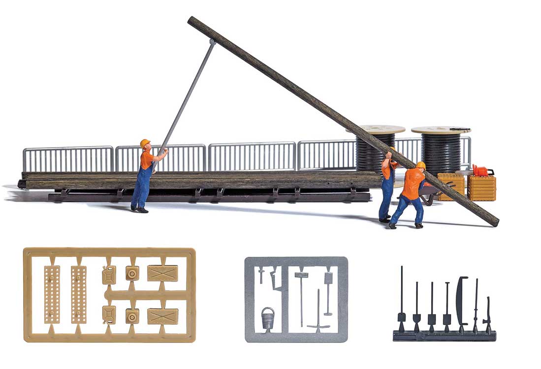 Busch 7835 HO Scale Installing Power Poles with 3 Figures Miniature Scene