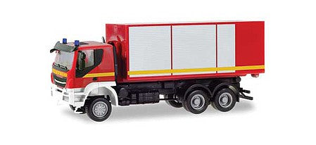 Herpa 94610 HO Scale Iveco Trakker Roll-Off Body Fire Truck - Assembled -- Fire Department (red, yellow, silver, German Lettering)