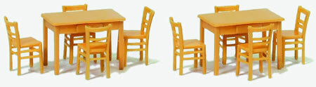 Preiser 17218 HO Scale Table & Chairs -- 2 Tables & 8 Chairs (natural wood)