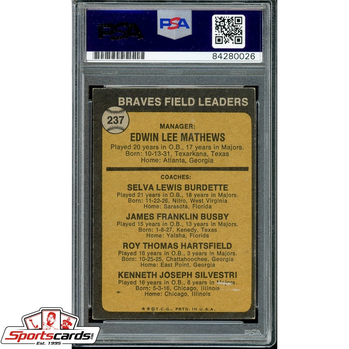 Ken Silvestri Signed Autographed 1973 Topps Card PSA/DNA #237