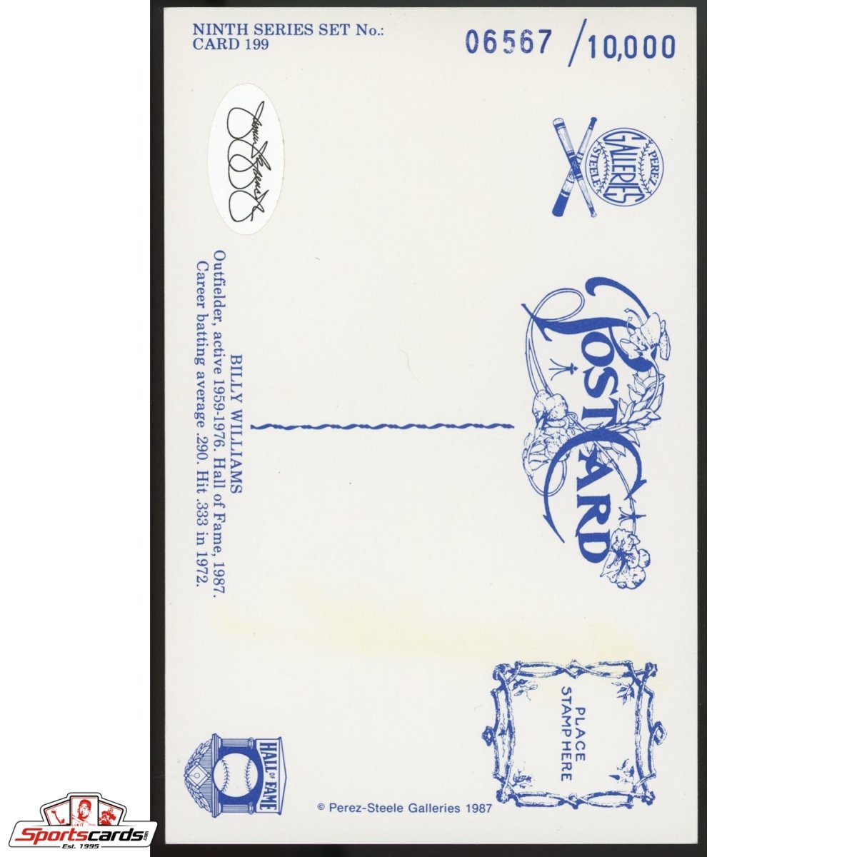 Billy Williams Signed Perez-Steele Postcard JSA