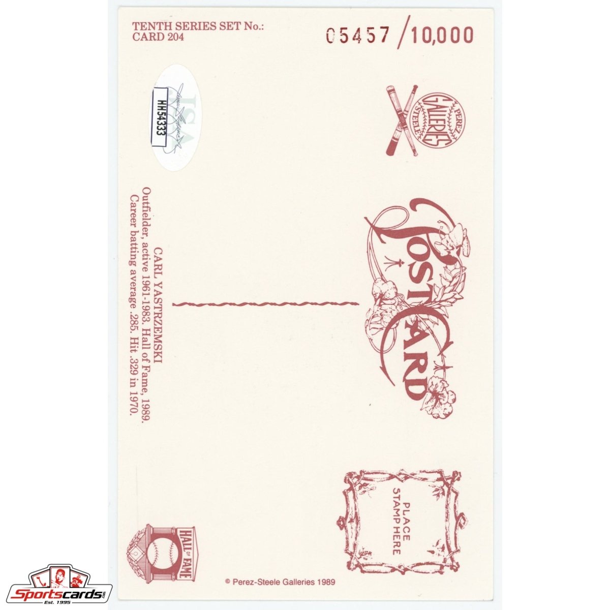 Carl Yastrzemski Signed Perez-Steele Postcard JSA