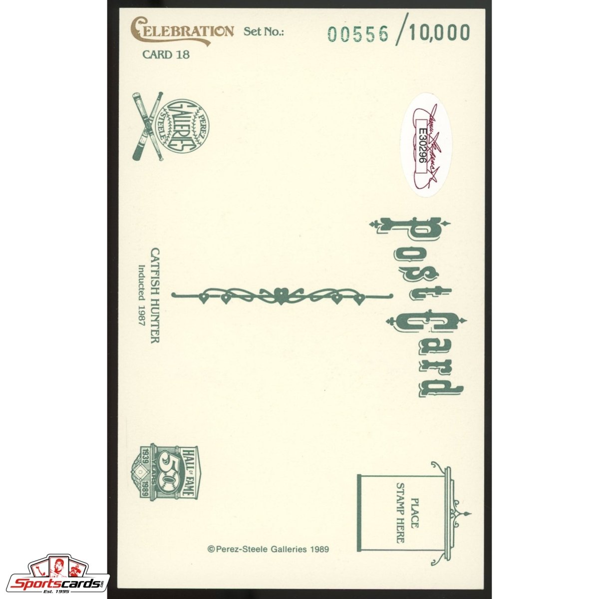 Jim Catfish Hunter Signed Perez-Steele Postcard JSA COA