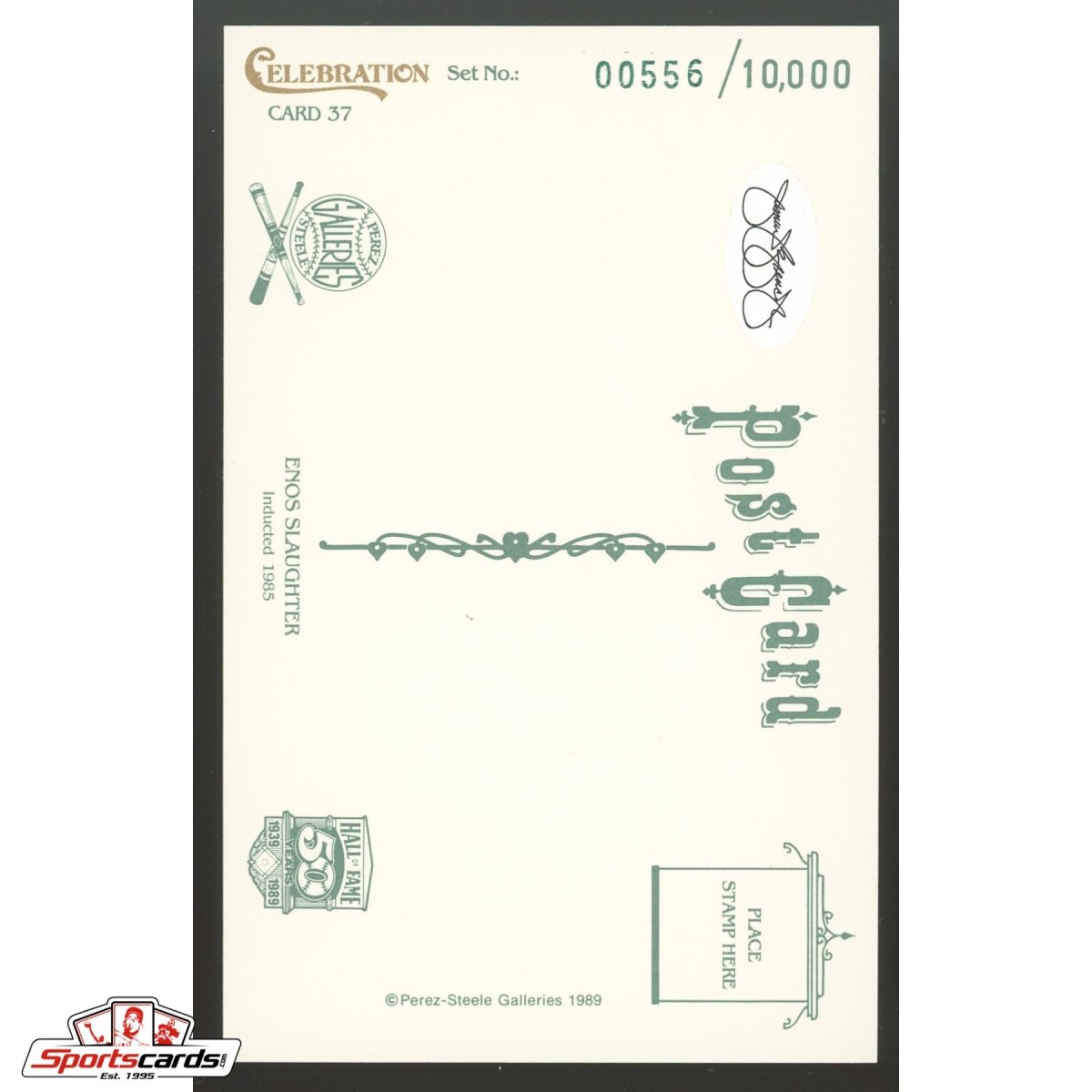 Enos Slaughter Signed Perez-Steele Postcard - JSA