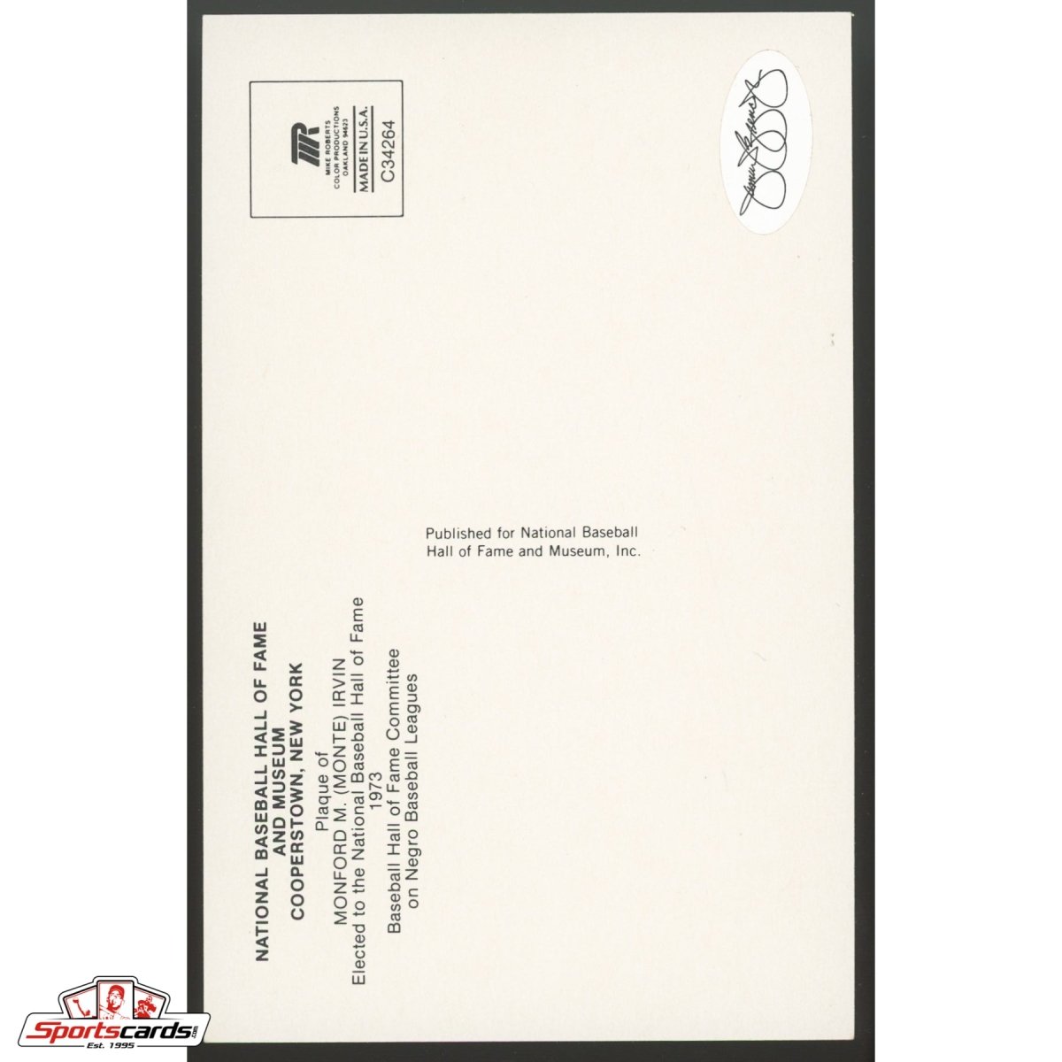 Monte Irvin Signed Auto Hall of Fame HOF Postcard - JSA