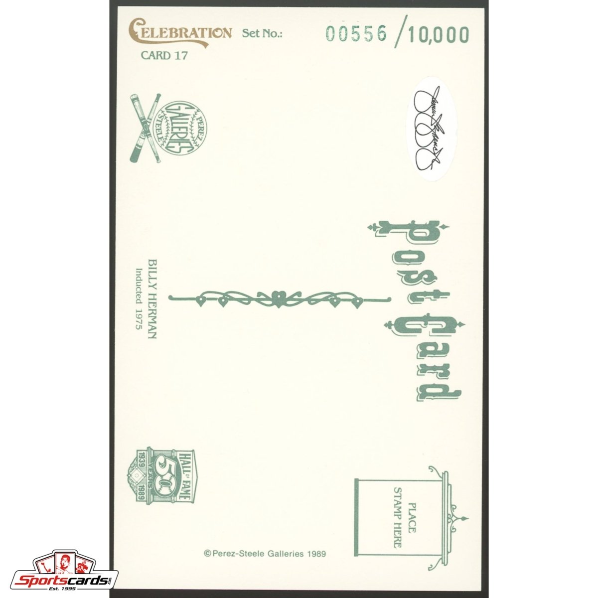 Billy Herman Signed Perez-Steele Postcard - JSA