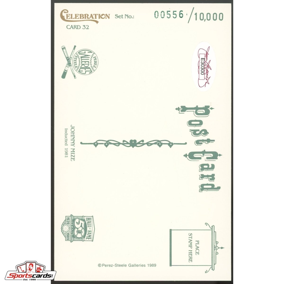 Johnny Mize Signed Perez-Steele Postcard - JSA