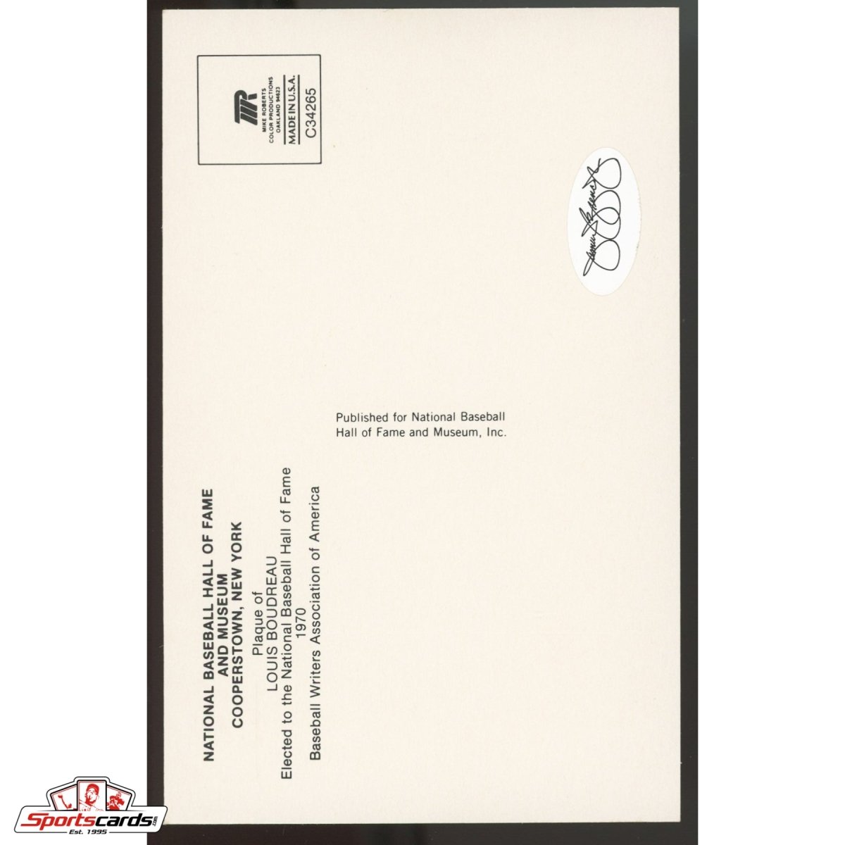 Lou Boudreau Signed Auto Hall of Fame HOF Postcard - JSA