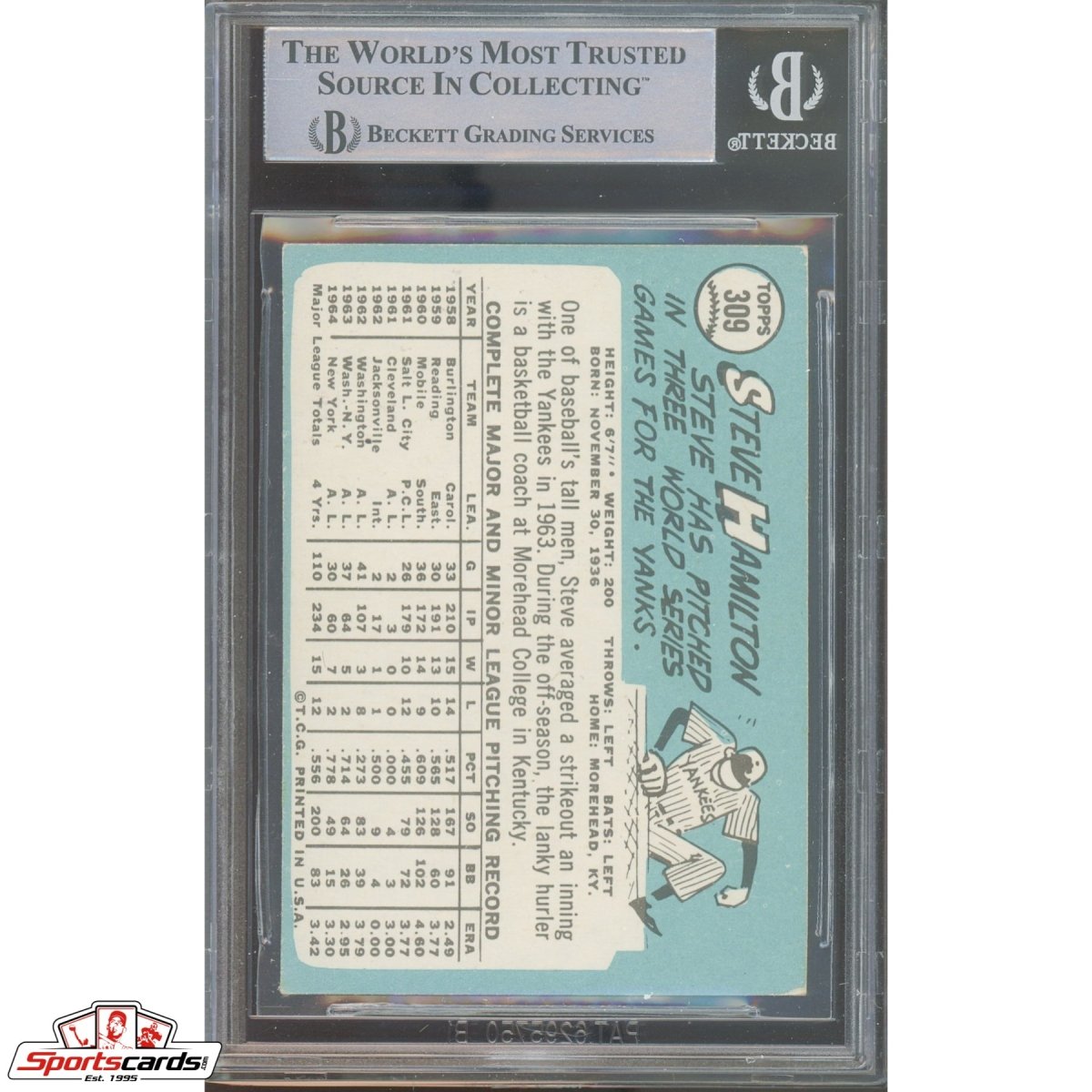 1965 Topps #309 Steve Hamilton Signed Auto Beckett BAS Yankees