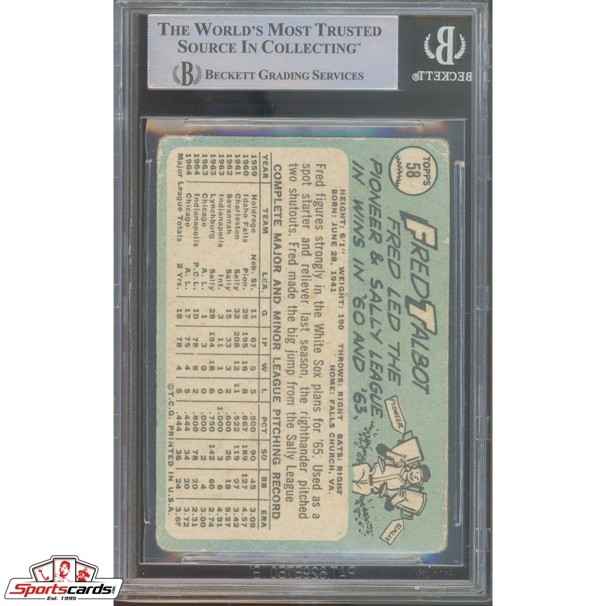 1965 Topps #58 Fred Talbot Signed Auto Beckett BAS Yankees Pilots