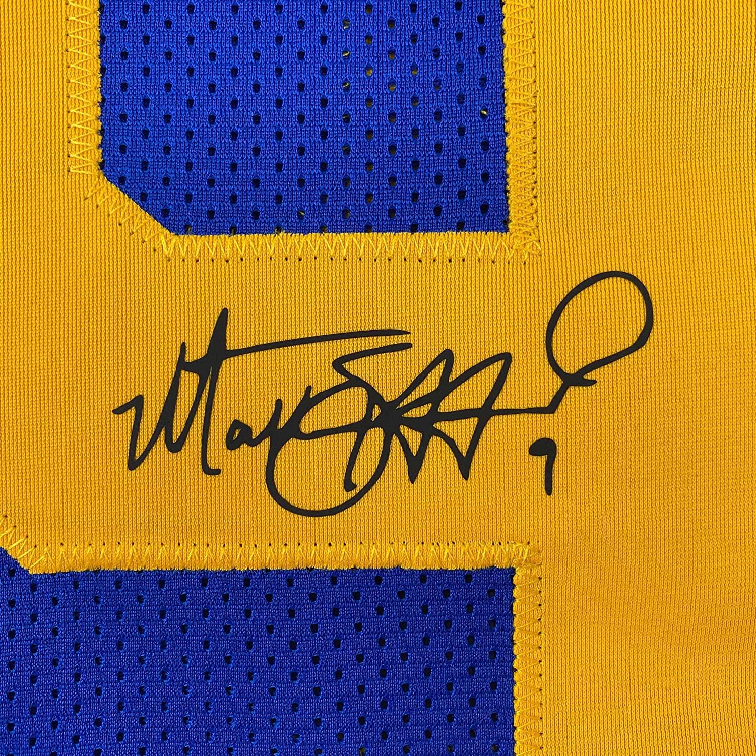 Framed Facsimile Autographed Matthew Stafford 35x39 Los Angeles LA Royal Blue Retro Reprint Laser Auto Football Jersey