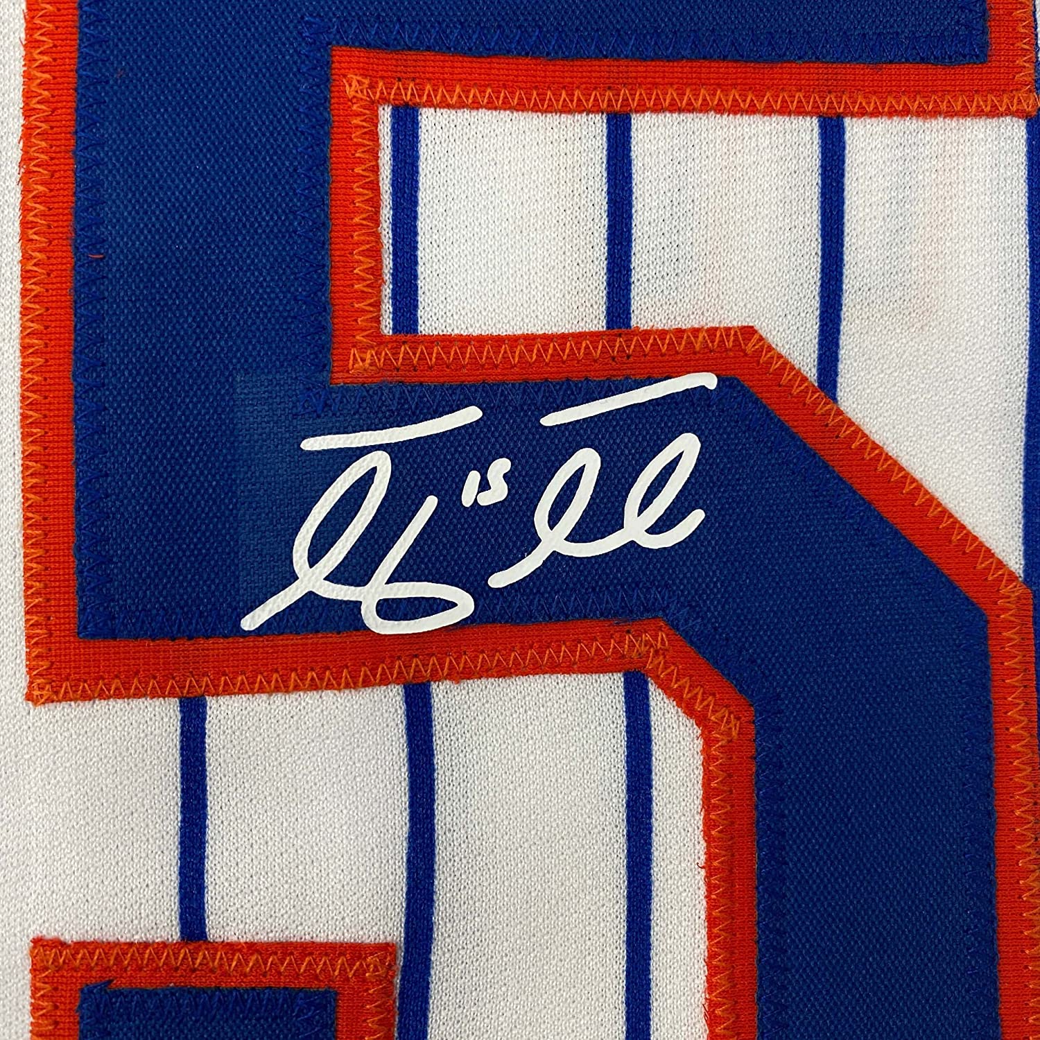 Framed Facsimile Autographed Tim Tebow 35x39 New York Pinstripe Reprint Laser Auto Baseball Jersey Size Men's XL