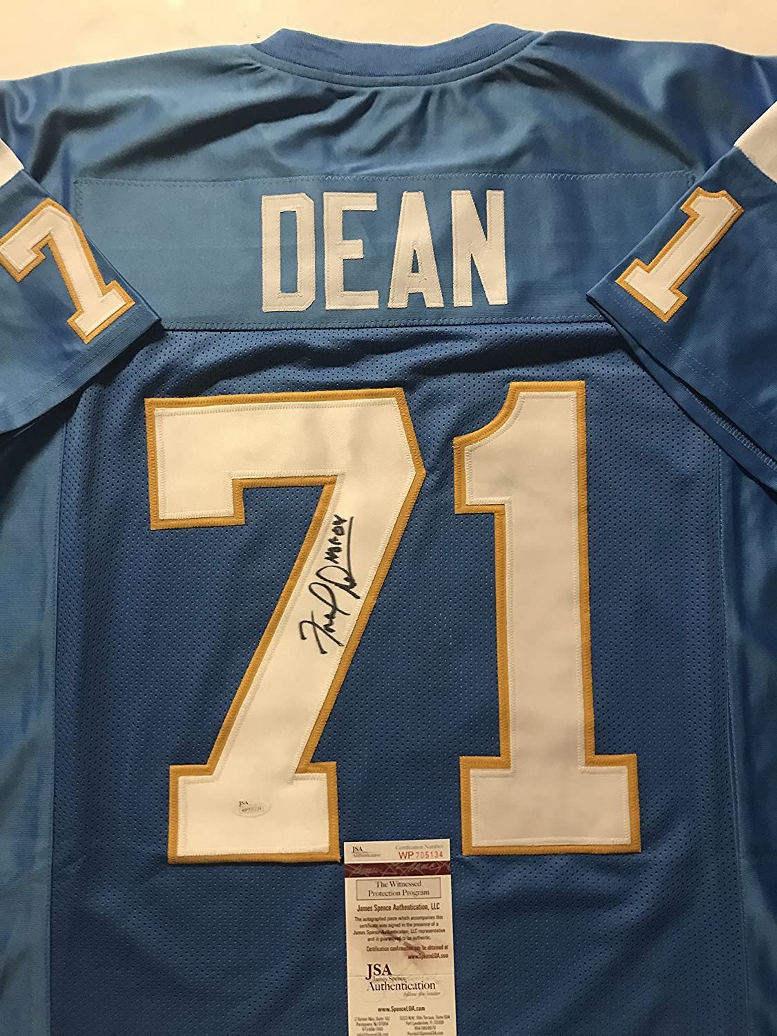 Autographed/Signed Fred Dean HOF 08 San Diego Powder Blue Football Jersey JSA COA