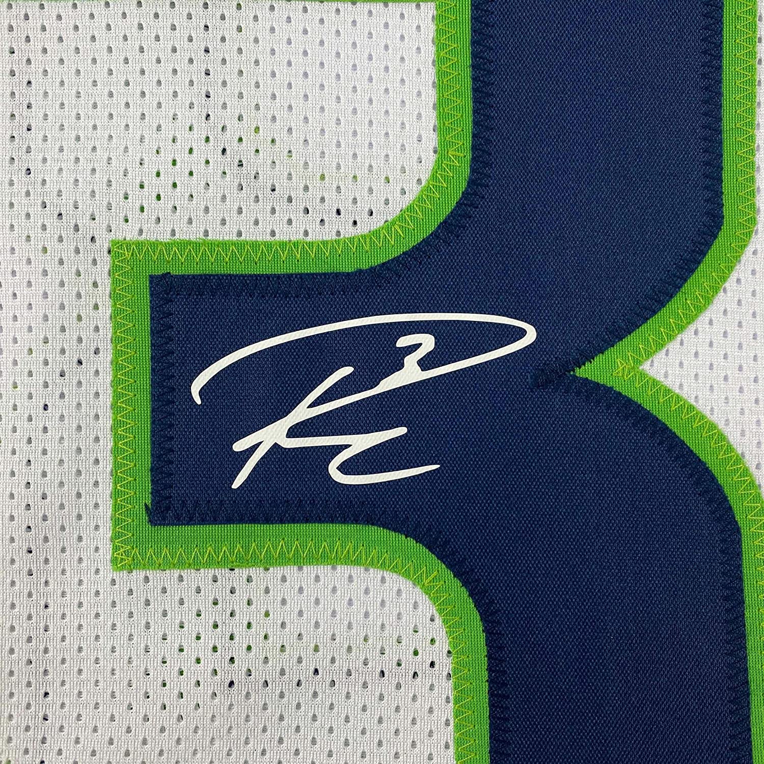 Framed Facsimile Autographed Russell Wilson 35x39 Seattle White Reprint Laser Auto Football Jersey