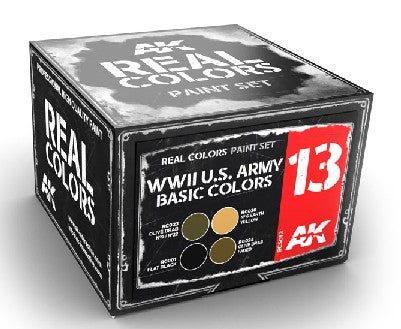 AK Interactive RCS13 Real Colors: WWII US Army Basic Acrylic Lacquer Paint Set (4) 10ml Bottles