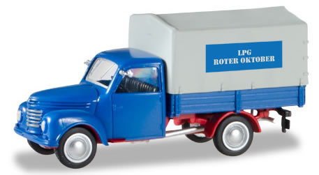 Herpa 93002 HO Scale Framo 901/2 Pickup Truck w/Canvas Cover - Assembled -- LPG Rotor (blue, red, gray, German Lettering)