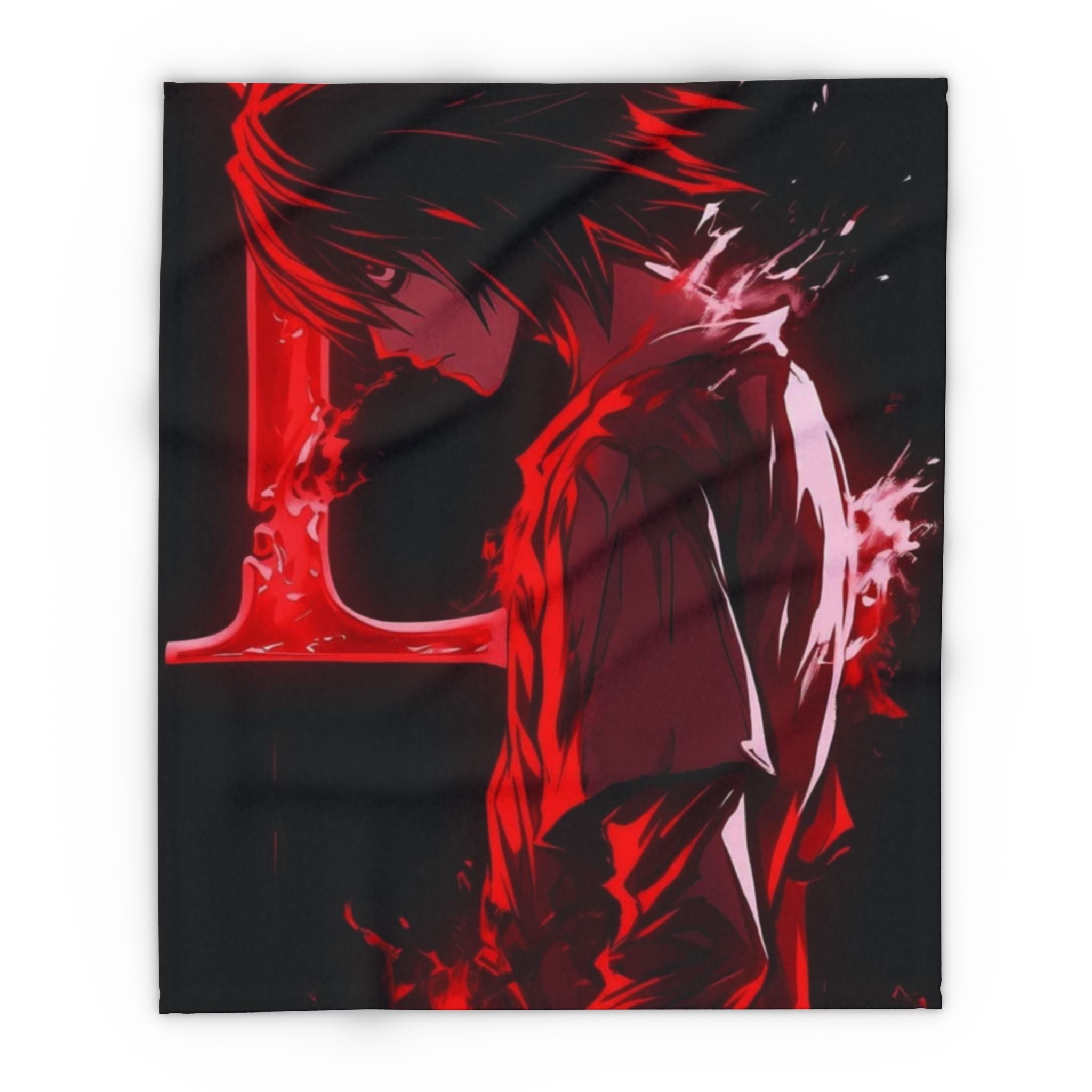 Dn L Anime-Inspired Cozy Fleece Blanket, Art Blanket, Throw for Gaming Room, Home Decor, Gift for Anime Lovers, Red and Black Design