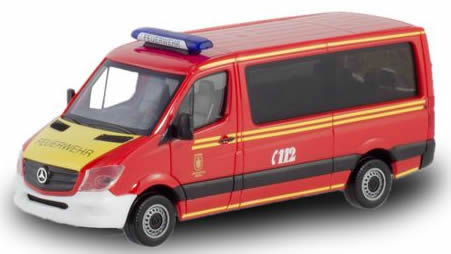 Herpa 94733 HO Scale Mercedes-Benz Sprinter Passenger Van - Assembled -- Fire Department (red, yellow, German Lettering)