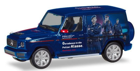 Herpa 94757 HO Scale Mercedes-Benz G Klasse SUV - Assembled -- Police (blue, color graphics, German Lettering)