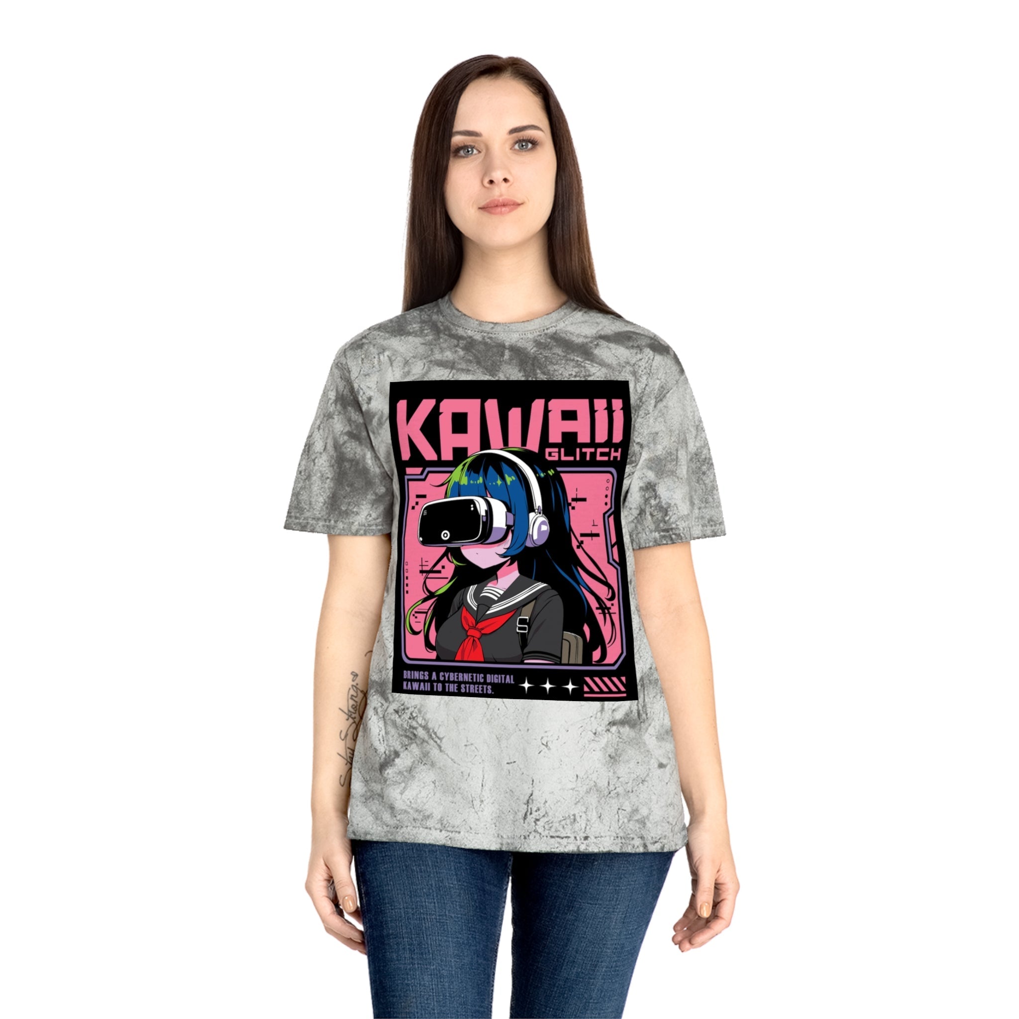 Kawaii Glitch T-Shirt, Anime Fan Apparel, Retro VR Graphic Tee, Unisex Casual Wear, Gamer Gift, Unique Color Blast Shirt