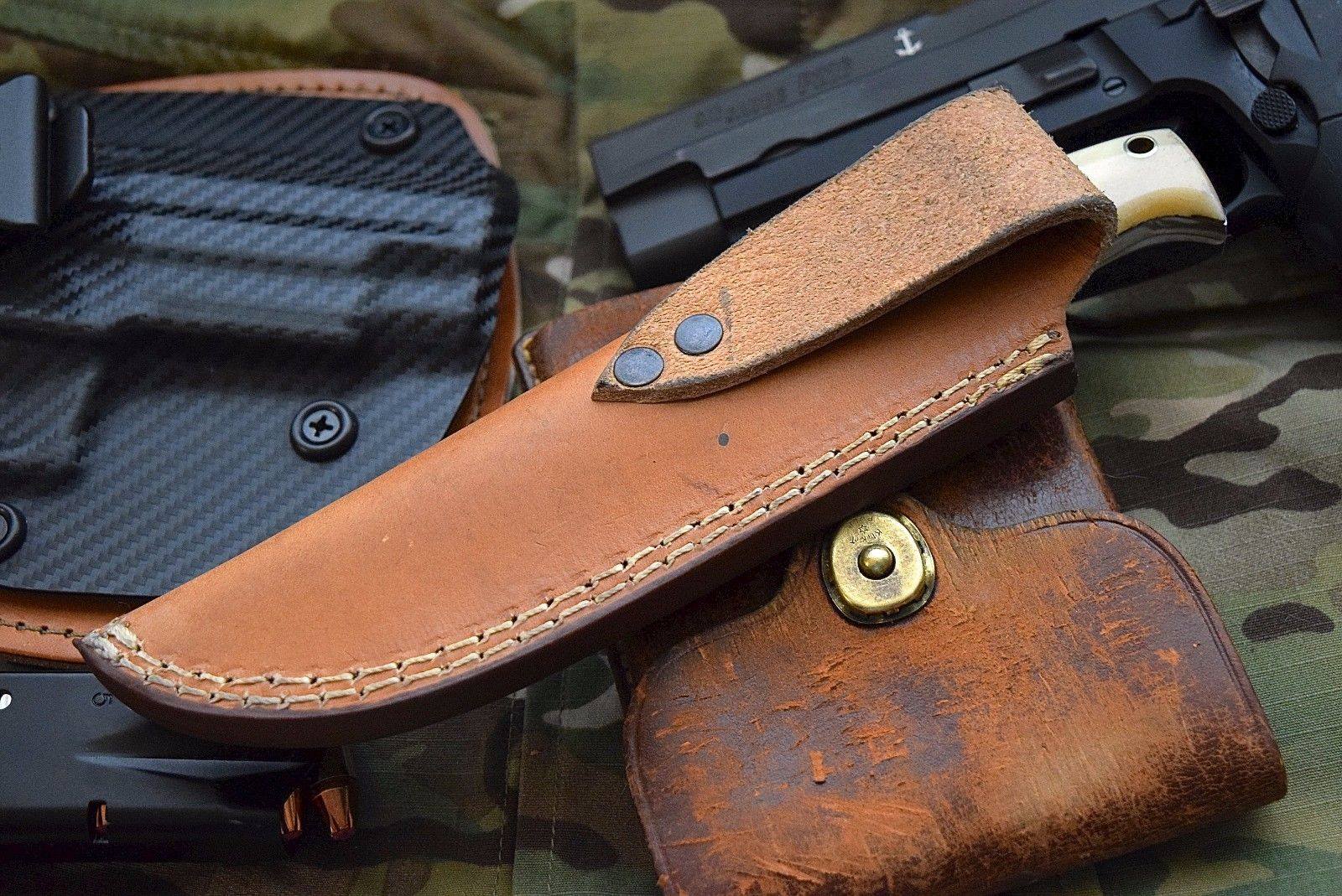 Custom Handcrafted J2 Steel ELK Skinning Knife - 9 Inch Bone Handle with Steel Bolster, Leather Sheath - Premium Hunting Knife by KBS Knives