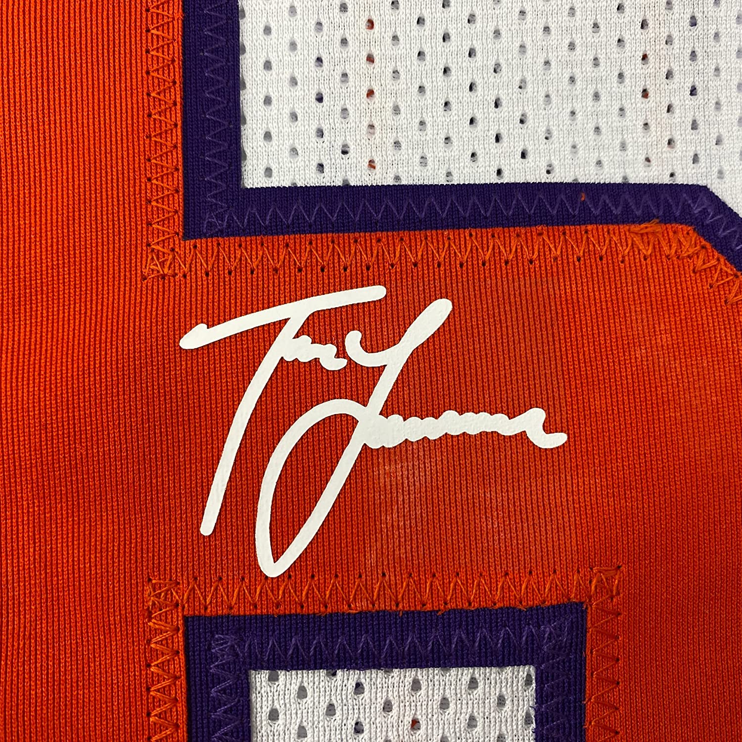 Framed Facsimile Autographed Trevor Lawrence 35x39 Clemson White Reprint Laser Auto College Football Jersey Size Men's XL