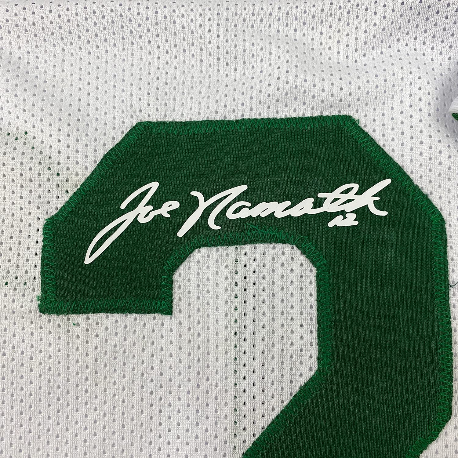 Framed Facsimile Autographed Joe Namath 35x39 New York White Reprint Laser Auto Football Jersey