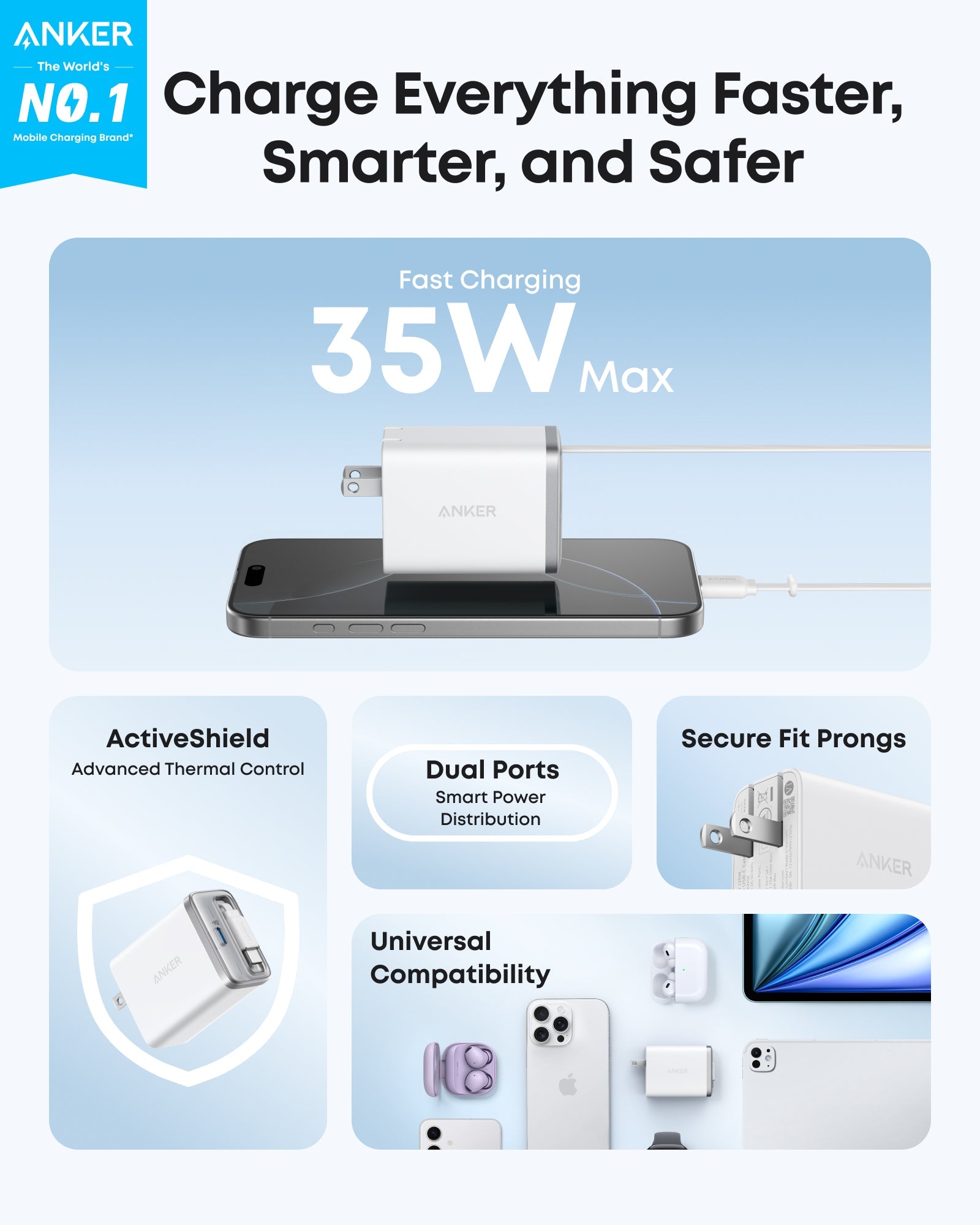 Anker Nano Charger (35W, Built-In Retractable USB-C Cable)