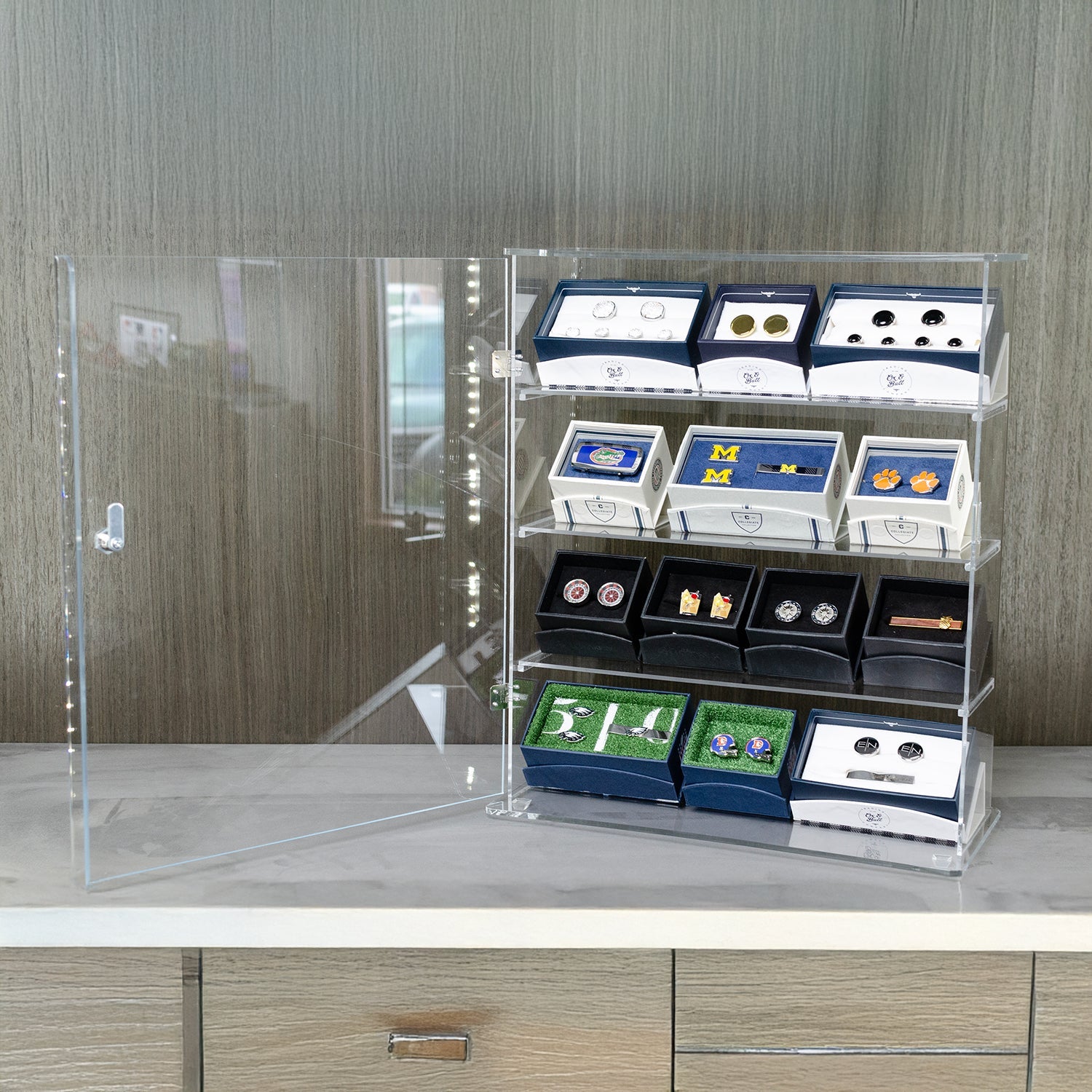 4 Shelf Acrylic Countertop Display Case with Security Cable